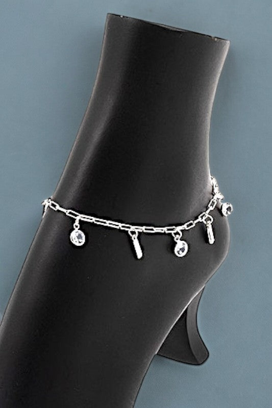 ROUND GEM AND BAR DANGLE ANKLET