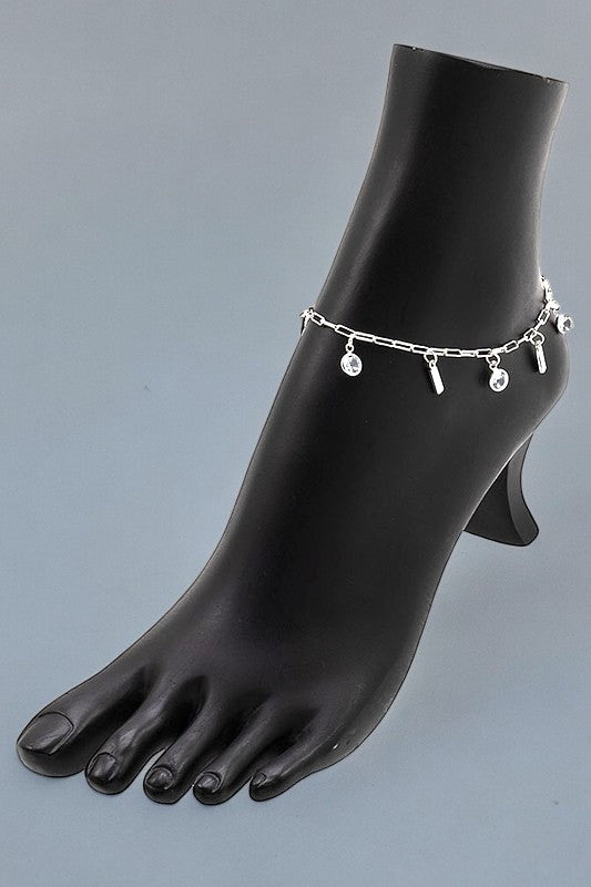 ROUND GEM AND BAR DANGLE ANKLET