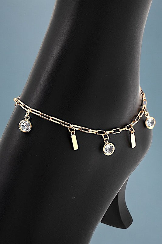 ROUND GEM AND BAR DANGLE ANKLET