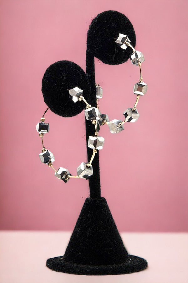 Chunky Cubic Beaded C Hoop Earring