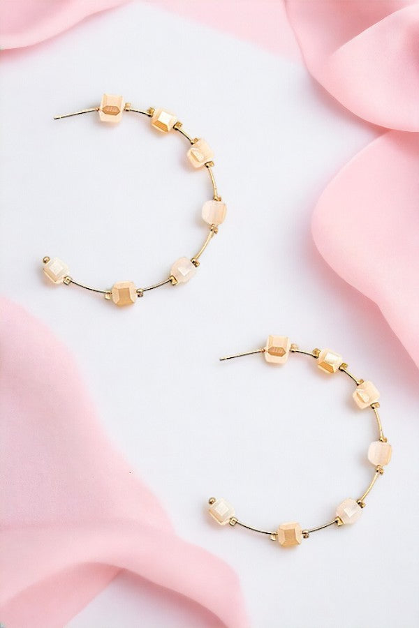 Chunky Cubic Beaded C Hoop Earring