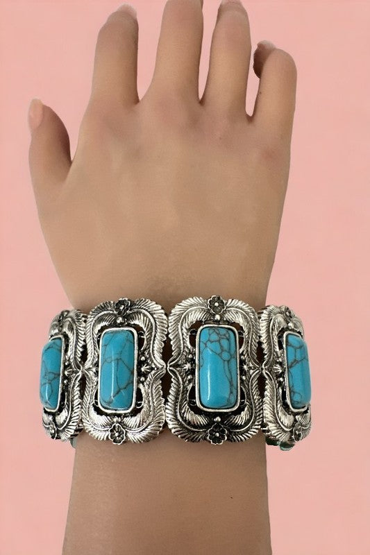 WESTERN TQ RECTANGLE CONCHO STRETCH BRACELET