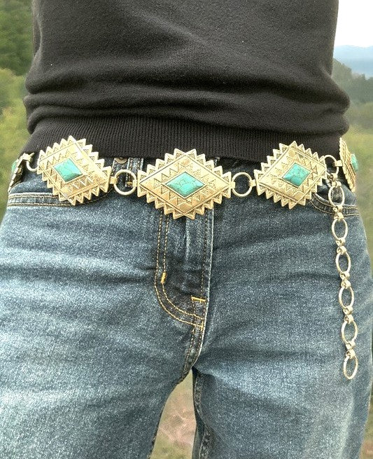 WESTERN METAL TQ DIAMOND CONCHO FASHION BELT