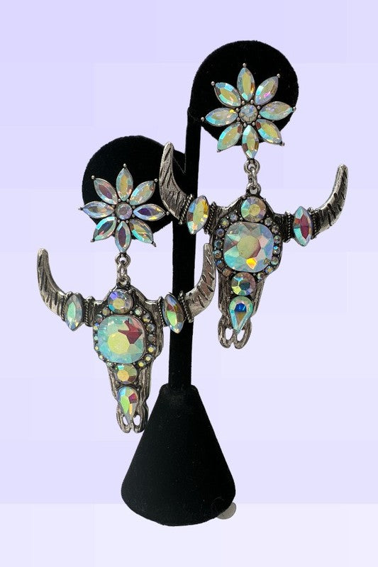 Crystal CowHead Metal Dangle Earring