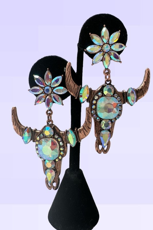 Crystal CowHead Metal Dangle Earring