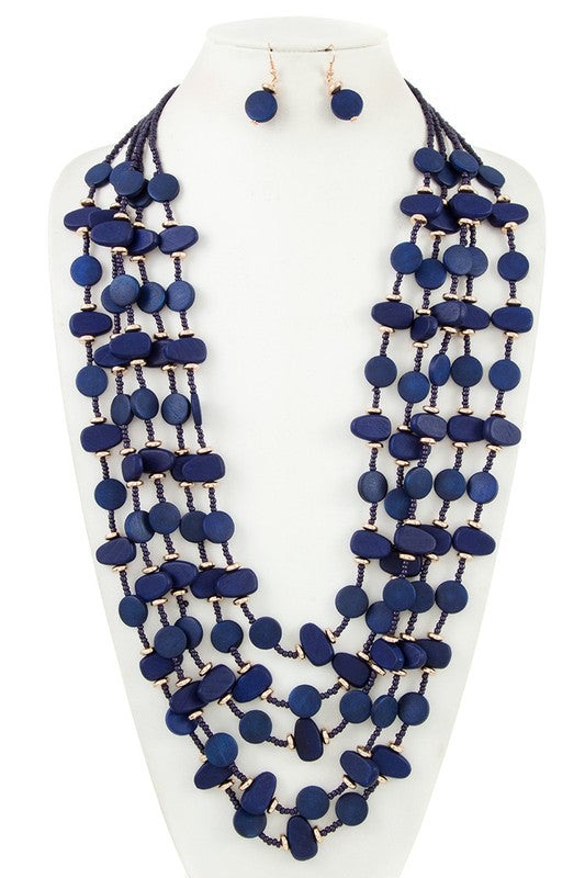 ROUND WOOD DRAPE LAYERS NECKLACE SET