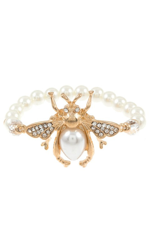 PEARL AND RHINESTONE BEE ACCENT BRACELET