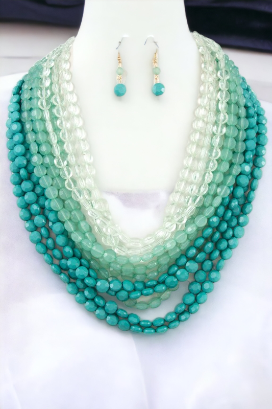FACETED BEADS MULTI ROW NECKLACE SET