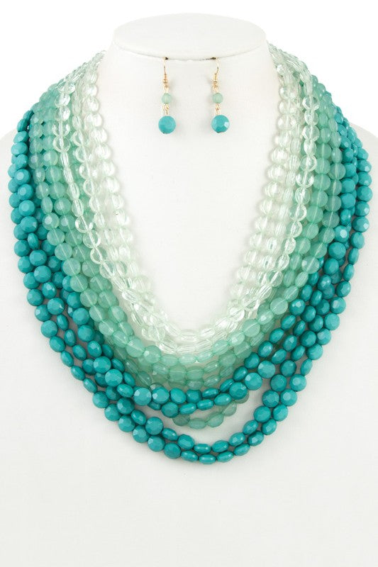 FACETED BEADS MULTI ROW NECKLACE SET