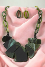 ACETATE CLUSTER LINK STONE NECKLACE SET