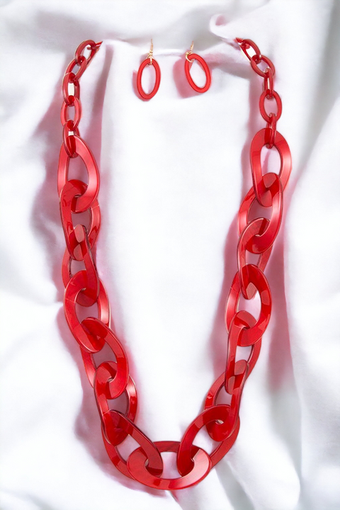 ACETATE LINK LONG NECKLACE SET