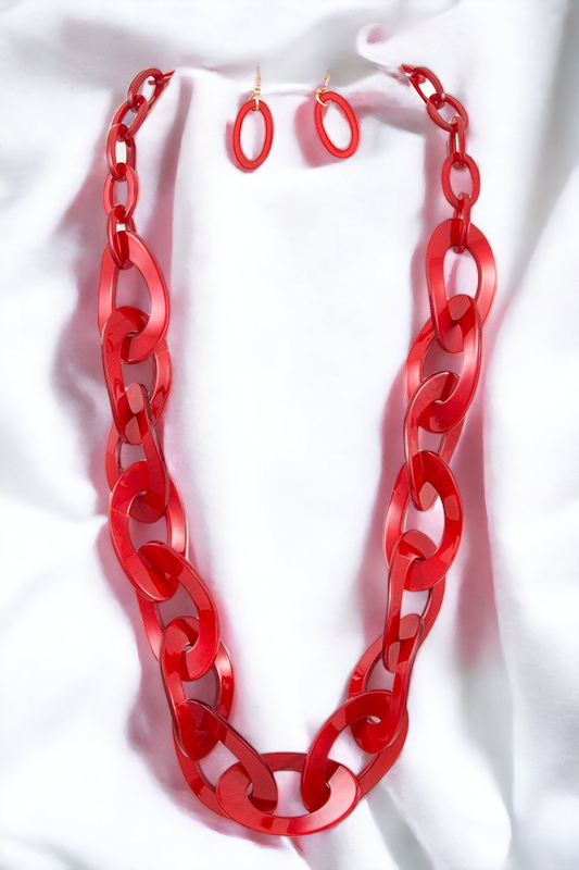ACETATE LINK LONG NECKLACE SET