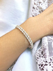 CUBIC AND PEARL BEAD CUFF BRACELET