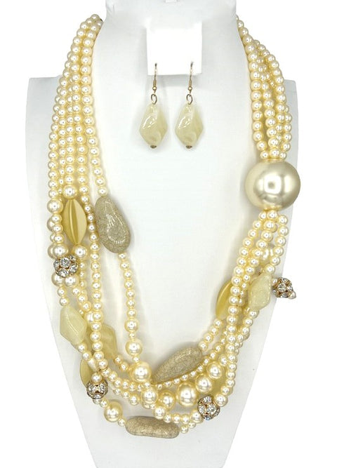 OBLONG PEARL LAYERED NECKLACE SET