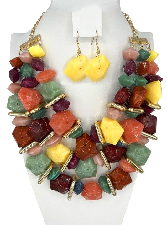 STONE CLUSTER NECKLACE SET