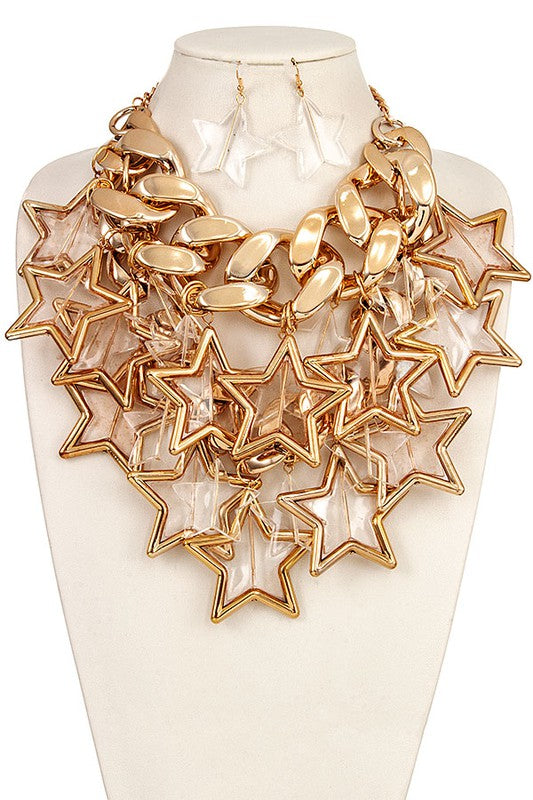 Cluster Star Accent Bib Necklace Set