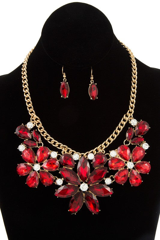 CRYSTAL FLORAL BIB NECKLACE SET