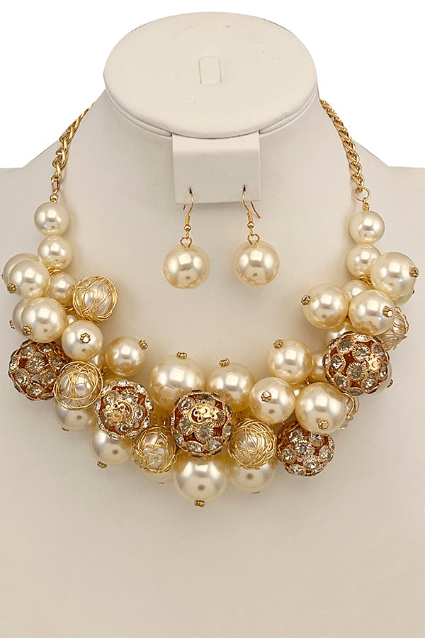 Cluster Pearl Ornate Necklace Set