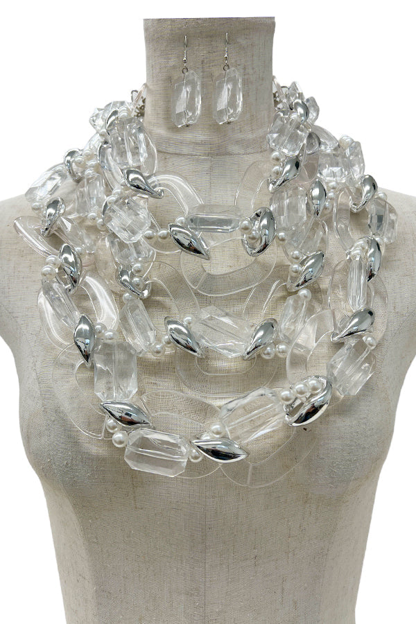 Clear Chain Link Like Layered Necklace Set
